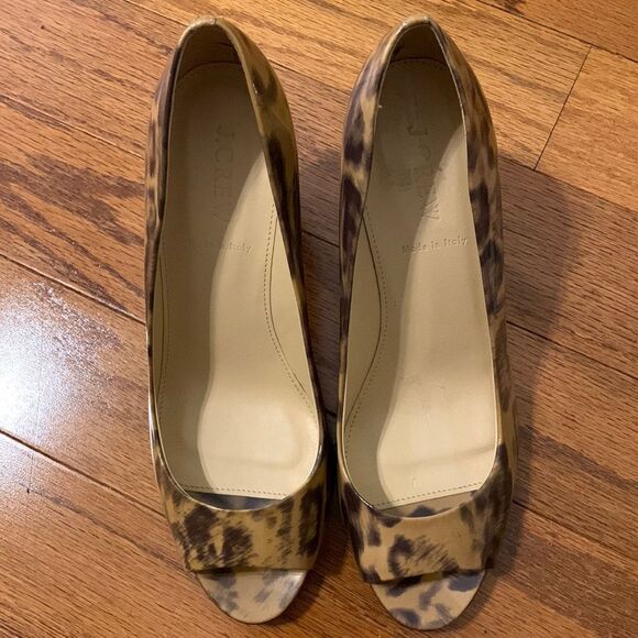 J.Crew size 8 leopard print patent leather open toe shoes made in Italy - Picture 3 of 8